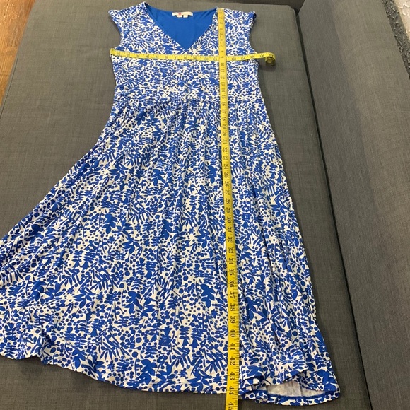 Boden Flowers Jersey Midi Dress Blue White 8R Pockets Sleeveless Business Casual - Picture 11 of 11